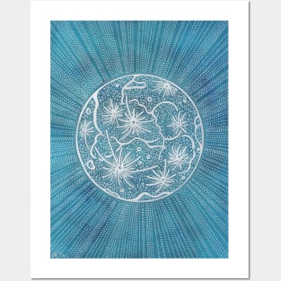 Winter Moon - watercolor and gel pen art Posters and Art